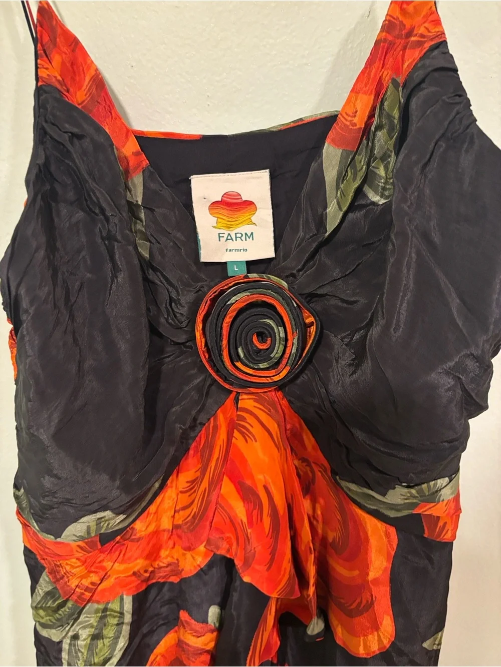 FARM Rio Black & Vivid Orange Floral Dress with Rosette - Picture 11 of 12